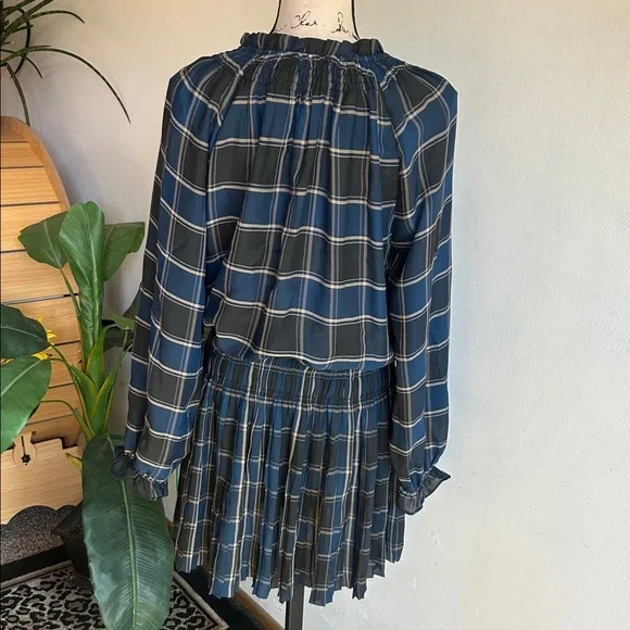 Current Air Plaid Blouson Sleeve Pleated Mini Length Dress Size Medium - Picture 11 of 16